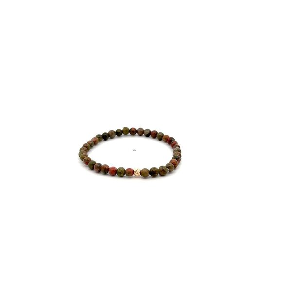 Natural Unakite Gemstones Mini 4mm 18K Bar Faceted Charm Bead - Picture 1 of 5